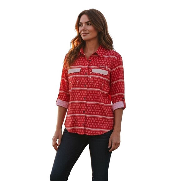 Magellan Outdoors Fish Gear Womens Red Holiday Relaxed Fit Shirt Large - Picture 2 of 16